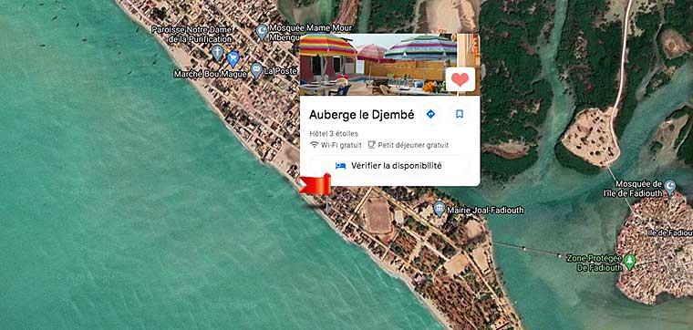 L'Hôtel Djembé au Sénégal sur Maps